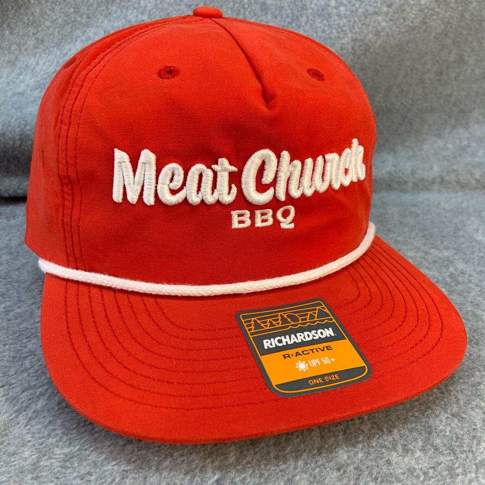 Meat Church BBQ Mens Red Richardson Snapback Hat Rope Cap UPF 50+ OSFM